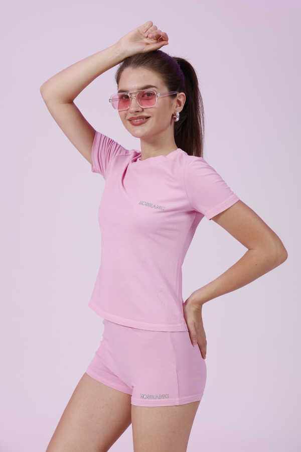 Kadın Soft Pembe Şort Takım | MSC4021-Pembe